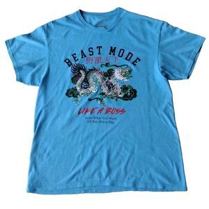 The Young & Wild Beast Mode T-shirt Men‎ M Blue Graphic Short Sleeve Crew Neck